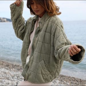 Free People Quilted Dolman Quilted Knit Jacket Green